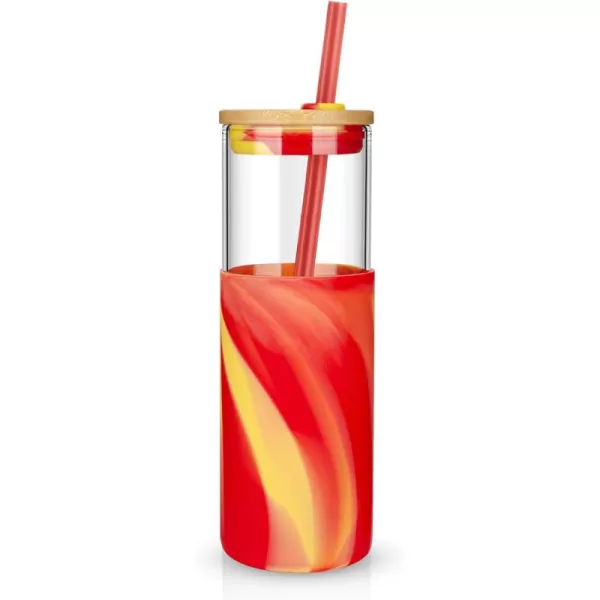 Tronco 24 oz Glass Tumbler with Straw and Lid  Glass Cup with Lid and Straw Smoothie Cup Iced Coffee Cup  Bamboo Lid and Protective Silicone Sleeve  BPAFreeRed and blue colours