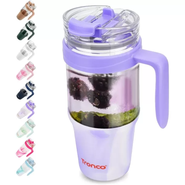 Tronco 40 oz Glass Tumbler with Straw and Lid Leakproof Flip Straw Reusable Glass Tumbler with Handle Iced Coffee Cup with Plastic Lid Glass Water Bottles Fit in Cup HolderSmoothie CupMixedPurple