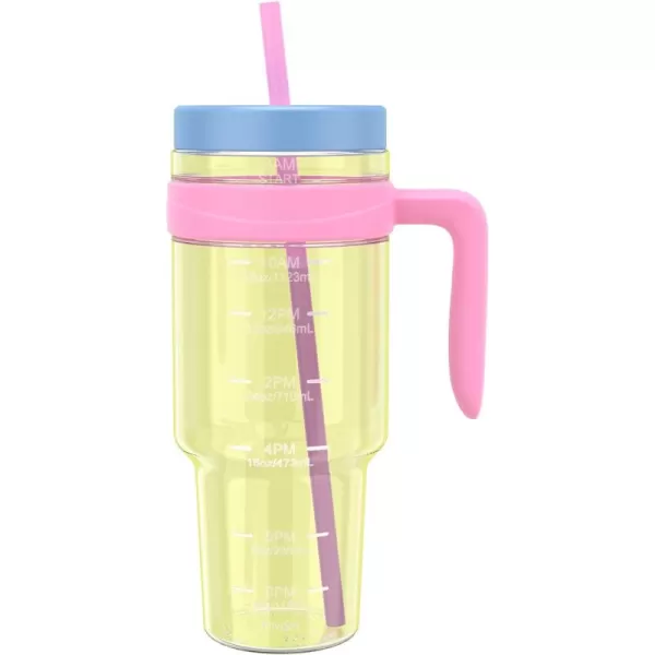 Tronco 50 oz Tritan Plastic Tumbler with Lid and Straw BPAFree Reusable Clear Water Bottle with Time Marker 100 Leak Proof ampamp Wide Mouth for Iced Coffee Juice Bubble Tea SmoothiesLemon mix