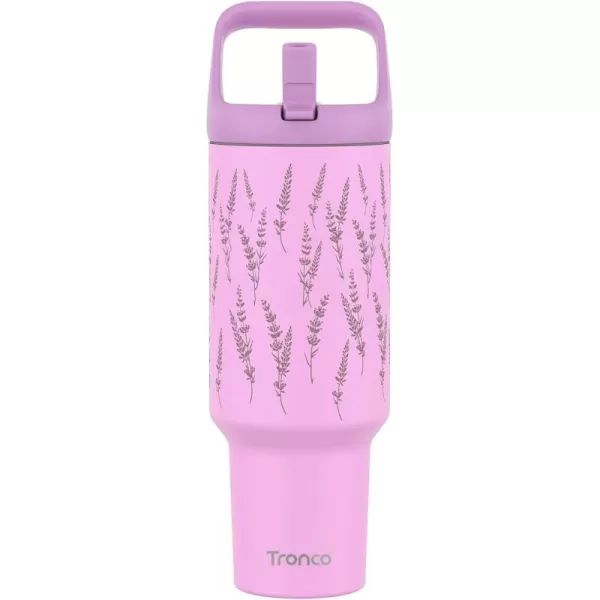 Tronco 50 oz Tumbler with Handle and Straw LeakProof Insulated Tumbler with Flip Straw and Top Handle Reusable Insulated Cup Water Bottle for Home Outdoors Fits in Cup Holder Cold for 30 HoursLavender Flower