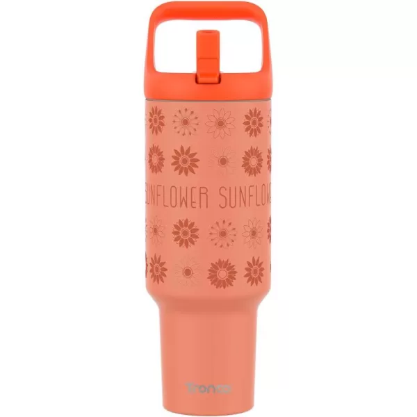 Tronco 50 oz Tumbler with Handle and Straw LeakProof Insulated Tumbler with Flip Straw and Top Handle Reusable Insulated Cup Water Bottle for Home Outdoors Fits in Cup Holder Cold for 30 HoursSunflower