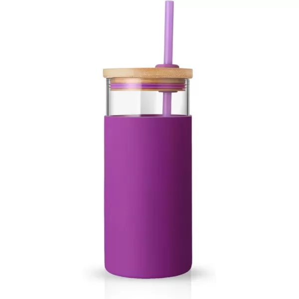 tronco 20oz Glass Tumbler Glass Water Bottle Straw Silicone Protective Sleeve Bamboo Lid  BPA Free Violet 1 Pack