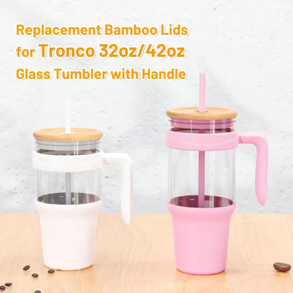 Replacement Bamboo Lid for Tumblers PressIn Lid Fits Tronco 32 oz 42 oz Glass Tumblers with Handle Light PurplePinkBamboo