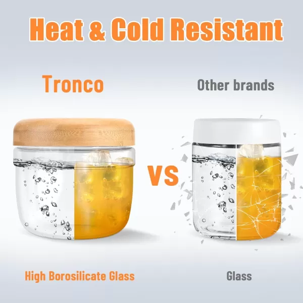 Tronco 24 oz Glass Container with Bamboo Lids Food Storage Bowls for Soup Stew ampamp Overnight Oats 100 Leak ampamp Spill Proof Airtight Microwave ampamp Dishwasher Safe BPAFreeBubblegumBamboo Lid