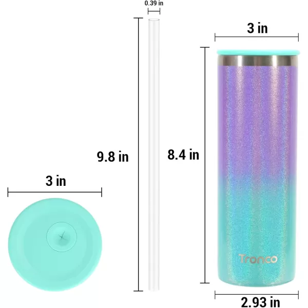 imageTronco 20oz Insulated Coffee Travel Mug Ceramic Lined Stainless Steel Iced Coffee Cup with Lid and Straw Double Wall Vacuum Tumbler for Travel Office School Camping Ideal Gift for Men and WomenPurple Green