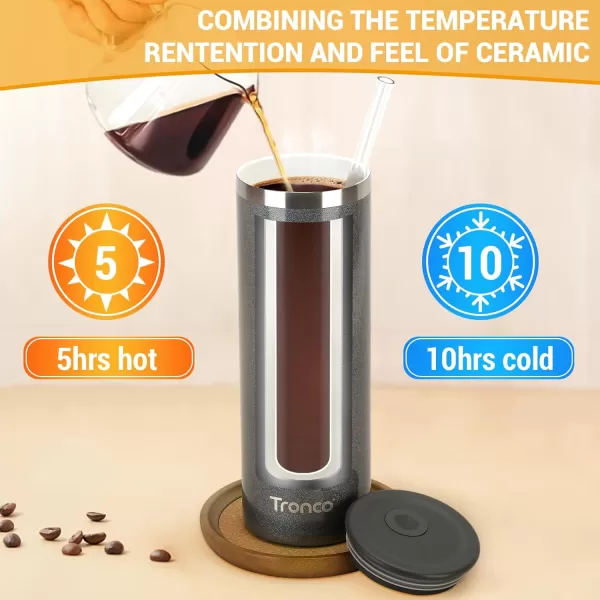 imageTronco 20oz Insulated Coffee Travel Mug Ceramic Lined Stainless Steel Iced Coffee Cup with Lid and Straw Double Wall Vacuum Tumbler for Travel Office School Camping Ideal Gift for Men and WomenSky Blue