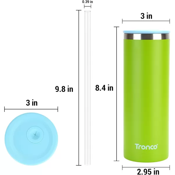 imageTronco 20oz Insulated Tumbler with Straw and Lid Double Wall Vacuum Stainless Steel Insulated Cup Reusable Coffee Travel Mug for Car Home Office or Party Spill Proof Dishwasher SafeLight Green