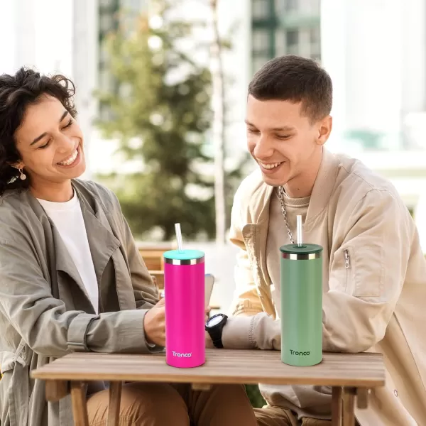 imageTronco 20oz Insulated Tumbler with Straw and Lid Double Wall Vacuum Stainless Steel Insulated Cup Reusable Coffee Travel Mug for Car Home Office or Party Spill Proof Dishwasher SafeGreenPink