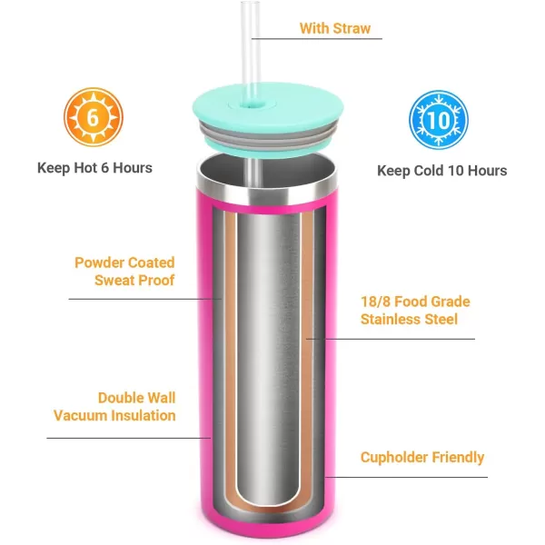 imageTronco 20oz Insulated Tumbler with Straw and Lid Double Wall Vacuum Stainless Steel Insulated Cup Reusable Coffee Travel Mug for Car Home Office or Party Spill Proof Dishwasher SafeLight Green