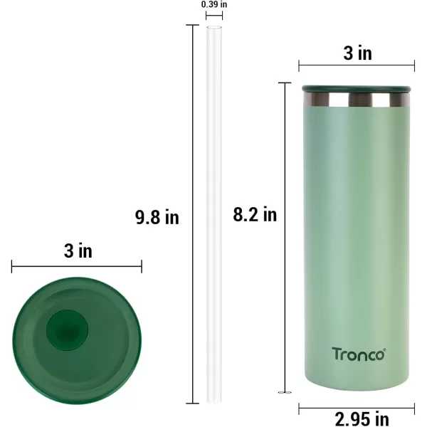 imageTronco 20oz Insulated Tumbler with Straw and Lid Double Wall Vacuum Stainless Steel Insulated Cup Reusable Coffee Travel Mug for Car Home Office or Party Spill Proof Dishwasher SafeLightGreen