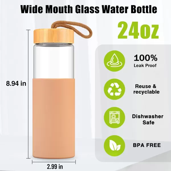 imageTronco 24oz Borosilicate Glass Water Bottle with Bamboo Lid NonSlip Silicone Sleeve LeakProof and Reusable Glass Bottle Perfect for giftsTravel Gym and Everyday Use BPAFree Dishwasher SafeAmber