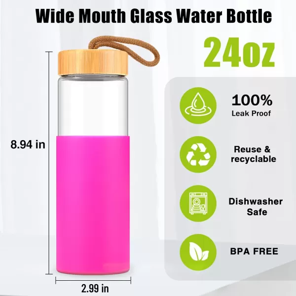 imageTronco 24oz Borosilicate Glass Water Bottle with Bamboo Lid NonSlip Silicone Sleeve LeakProof and Reusable Glass Bottle Perfect for giftsTravel Gym and Everyday Use BPAFree Dishwasher SafeBrightred