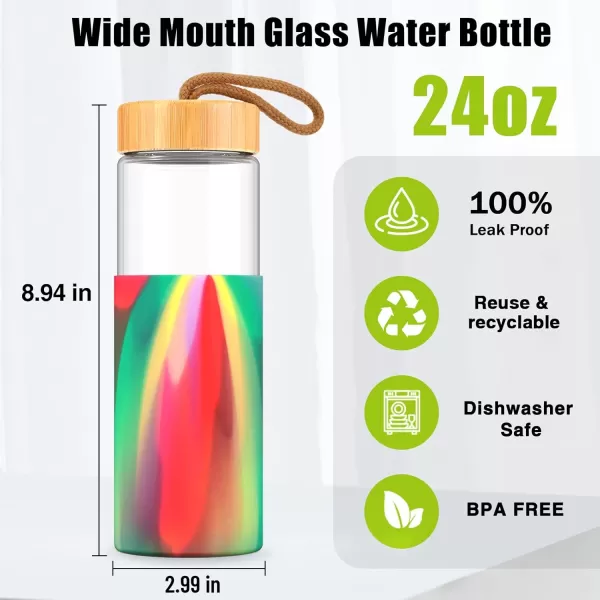 imageTronco 24oz Borosilicate Glass Water Bottle with Bamboo Lid NonSlip Silicone Sleeve LeakProof and Reusable Glass Bottle Perfect for giftsTravel Gym and Everyday Use BPAFree Dishwasher Safechartreuse