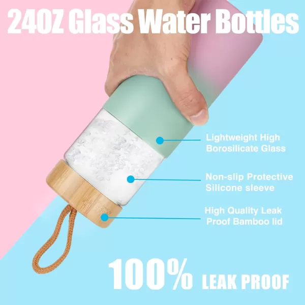 imageTronco 24oz Borosilicate Glass Water Bottle with Bamboo Lid NonSlip Silicone Sleeve LeakProof and Reusable Glass Bottle Perfect for giftsTravel Gym and Everyday Use BPAFree Dishwasher SafeWhite pink