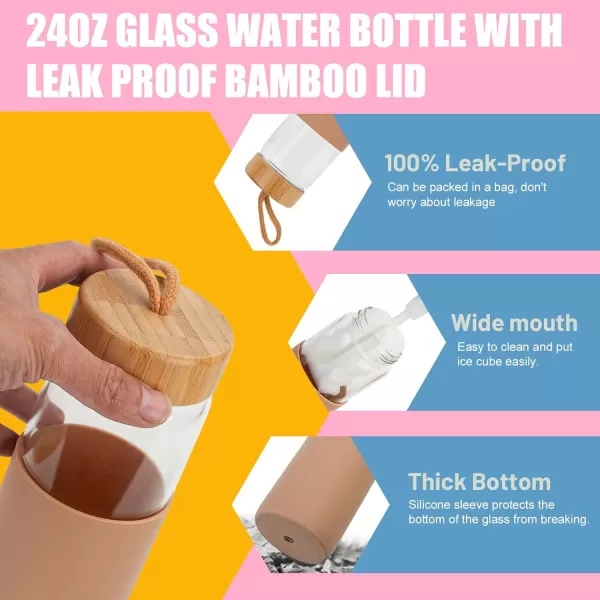 imageTronco 24oz Borosilicate Glass Water Bottle with Bamboo Lid NonSlip Silicone Sleeve LeakProof and Reusable Glass Bottle Perfect for giftsTravel Gym and Everyday Use BPAFree Dishwasher SafeBrightred