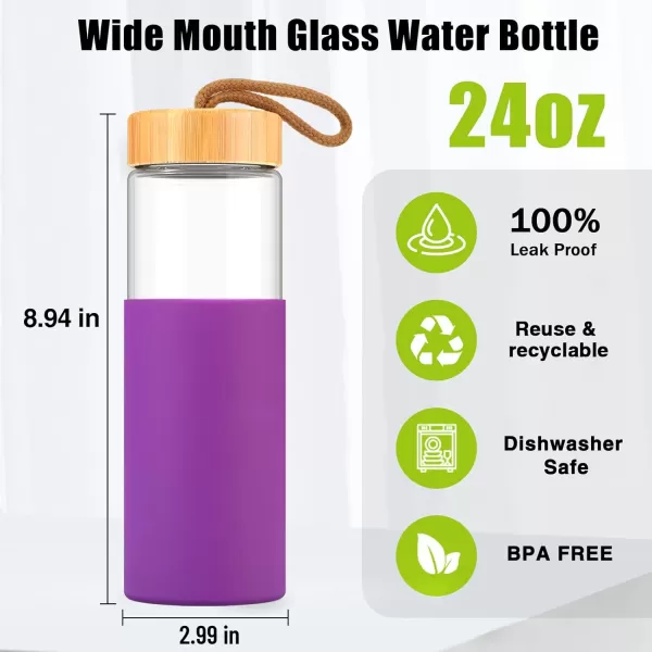 imageTronco 24oz Borosilicate Glass Water Bottle with Bamboo Lid NonSlip Silicone Sleeve LeakProof and Reusable Glass Bottle Perfect for giftsTravel Gym and Everyday Use BPAFree Dishwasher SafePeriwinkleblue