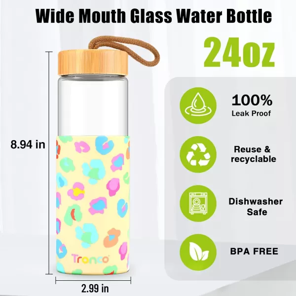 imageTronco 24oz Borosilicate Glass Water Bottle with Bamboo Lid NonSlip Silicone Sleeve LeakProof and Reusable Glass Bottle Perfect for giftsTravel Gym and Everyday Use BPAFree Dishwasher SafeGravelgray
