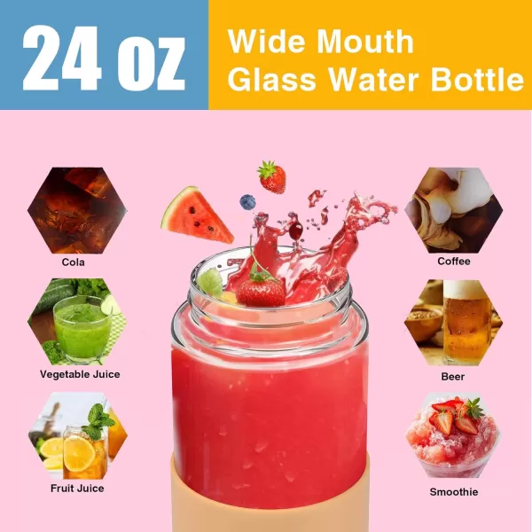 imageTronco 24oz Borosilicate Glass Water Bottle with Bamboo Lid NonSlip Silicone Sleeve LeakProof and Reusable Glass Bottle Perfect for giftsTravel Gym and Everyday Use BPAFree Dishwasher SafeWhite pink