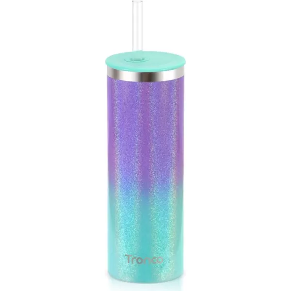 imageTronco 20oz Insulated Coffee Travel Mug Ceramic Lined Stainless Steel Iced Coffee Cup with Lid and Straw Double Wall Vacuum Tumbler for Travel Office School Camping Ideal Gift for Men and WomenPurple Green