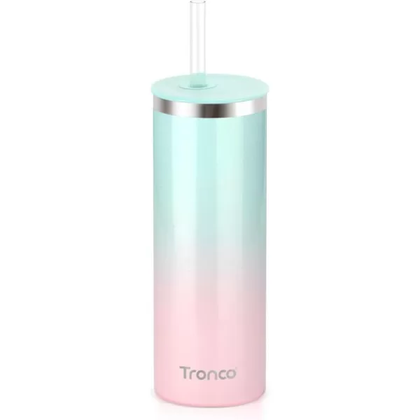 imageTronco 20oz Insulated Tumbler with Straw and Lid Double Wall Vacuum Stainless Steel Insulated Cup Reusable Coffee Travel Mug for Car Home Office or Party Spill Proof Dishwasher SafeGreenPink