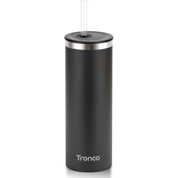 imageTronco 20oz Insulated Tumbler with Straw and Lid Double Wall Vacuum Stainless Steel Insulated Cup Reusable Coffee Travel Mug for Car Home Office or Party Spill Proof Dishwasher SafeBlack Outline
