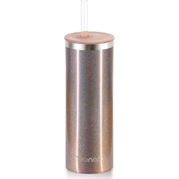 imageTronco 20oz Insulated Tumbler with Straw and Lid Double Wall Vacuum Stainless Steel Insulated Cup Reusable Coffee Travel Mug for Car Home Office or Party Spill Proof Dishwasher SafeRosegold