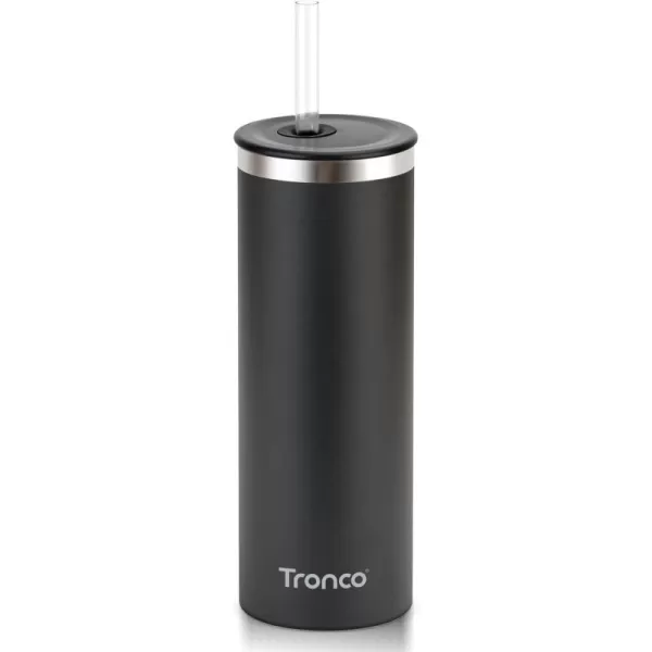 imageTronco 20oz Insulated Tumbler with Straw and Lid Double Wall Vacuum Stainless Steel Insulated Cup Reusable Coffee Travel Mug for Car Home Office or Party Spill Proof Dishwasher SafeBlack