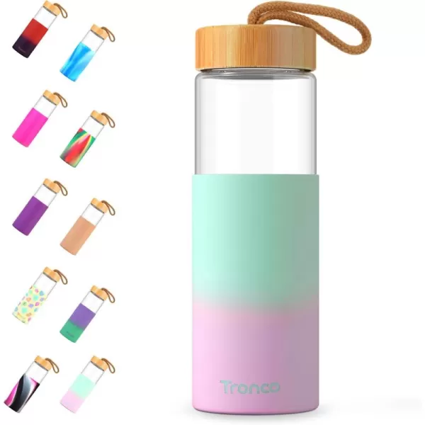 imageTronco 24oz Borosilicate Glass Water Bottle with Bamboo Lid NonSlip Silicone Sleeve LeakProof and Reusable Glass Bottle Perfect for giftsTravel Gym and Everyday Use BPAFree Dishwasher SafeGreenpink