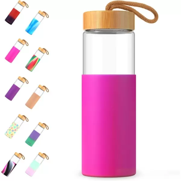 imageTronco 24oz Borosilicate Glass Water Bottle with Bamboo Lid NonSlip Silicone Sleeve LeakProof and Reusable Glass Bottle Perfect for giftsTravel Gym and Everyday Use BPAFree Dishwasher SafeBrightred
