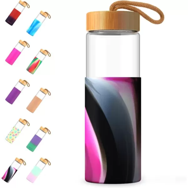 imageTronco 24oz Borosilicate Glass Water Bottle with Bamboo Lid NonSlip Silicone Sleeve LeakProof and Reusable Glass Bottle Perfect for giftsTravel Gym and Everyday Use BPAFree Dishwasher SafeBlackred