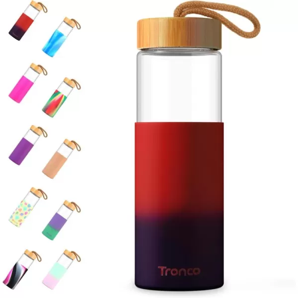 imageTronco 24oz Borosilicate Glass Water Bottle with Bamboo Lid NonSlip Silicone Sleeve LeakProof and Reusable Glass Bottle Perfect for giftsTravel Gym and Everyday Use BPAFree Dishwasher SafeRedblue