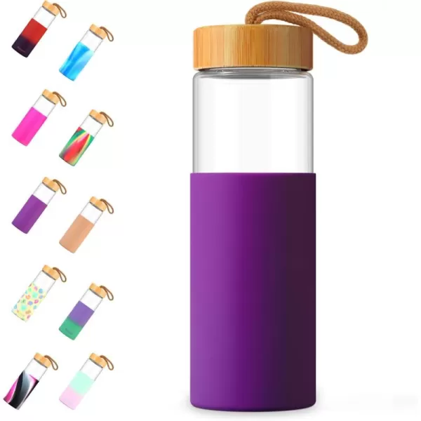 imageTronco 24oz Borosilicate Glass Water Bottle with Bamboo Lid NonSlip Silicone Sleeve LeakProof and Reusable Glass Bottle Perfect for giftsTravel Gym and Everyday Use BPAFree Dishwasher SafePeriwinkleblue
