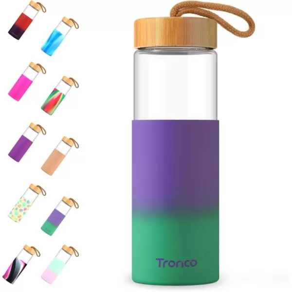 imageTronco 24oz Borosilicate Glass Water Bottle with Bamboo Lid NonSlip Silicone Sleeve LeakProof and Reusable Glass Bottle Perfect for giftsTravel Gym and Everyday Use BPAFree Dishwasher SafePurplish