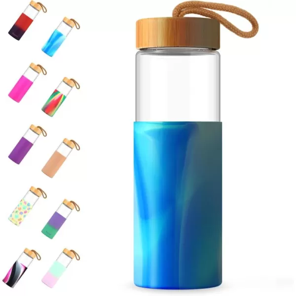 imageTronco 24oz Borosilicate Glass Water Bottle with Bamboo Lid NonSlip Silicone Sleeve LeakProof and Reusable Glass Bottle Perfect for giftsTravel Gym and Everyday Use BPAFree Dishwasher SafeAquamarine