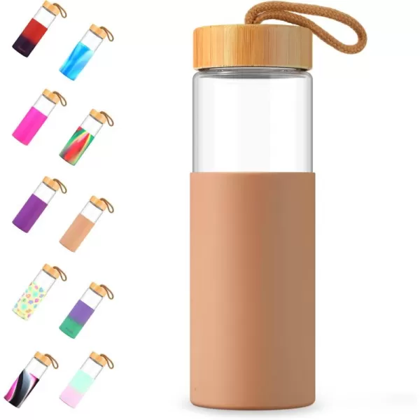 imageTronco 24oz Borosilicate Glass Water Bottle with Bamboo Lid NonSlip Silicone Sleeve LeakProof and Reusable Glass Bottle Perfect for giftsTravel Gym and Everyday Use BPAFree Dishwasher SafeAmber