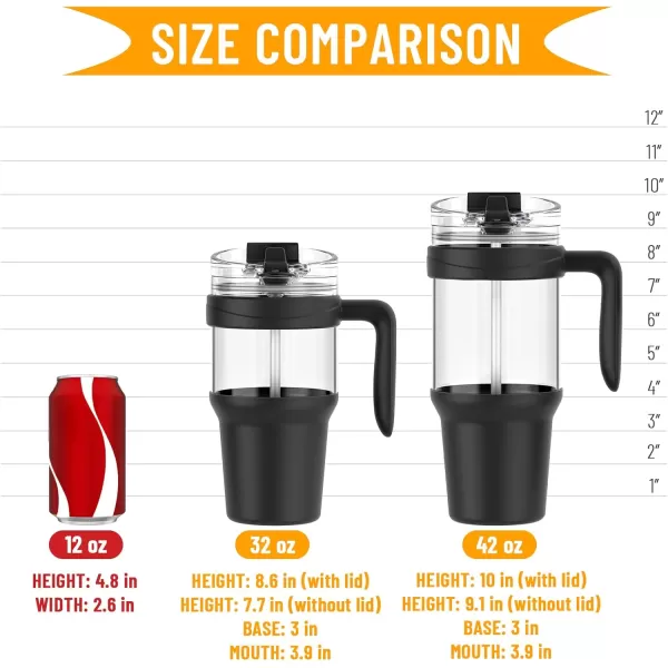 imageTronco 40 oz Glass Tumbler with Straw and Bamboo Lid Reusable Glass Tumbler with handle Fits in Cup Holder Iced Coffee Cup Smoothie CupCream