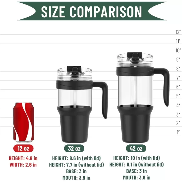 imageTronco 40 oz Glass Tumbler with Straw and Bamboo Lid Reusable Glass Tumbler with handle Fits in Cup Holder Iced Coffee Cup Smoothie CupRosy Red