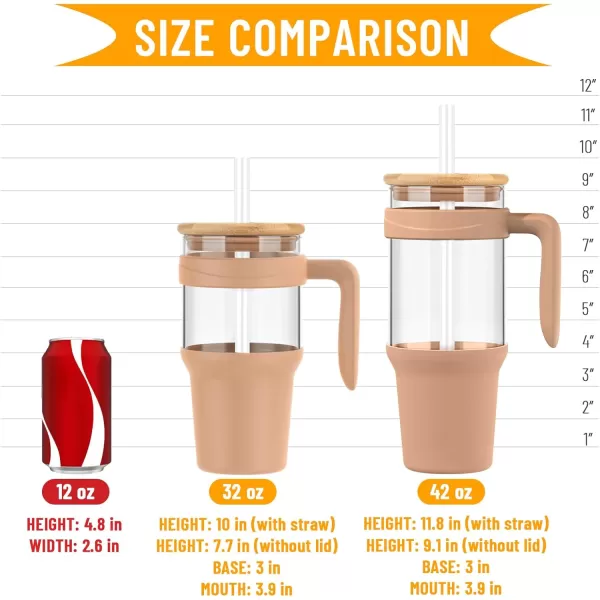 imageTronco 40 oz Glass Tumbler with Straw and Bamboo Lid Reusable Glass Tumbler with handle Fits in Cup Holder Iced Coffee Cup Smoothie CupskyblueBamboo