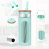 imageTronco 20oz Glass Tumbler with Bamboo Lid and Straw Glass Cup For BobaIced CoffeeSmoothie Spill Proof Glass Water Bottle With Silicone Protective Sleeve Dishwasher SafeBPA FreePureBlue