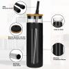 imageTronco 20oz Glass Tumbler with Bamboo Lid and Straw Glass Cup For BobaIced CoffeeSmoothie Spill Proof Glass Water Bottle With Silicone Protective Sleeve Dishwasher SafeBPA FreeBlack
