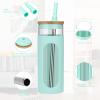 imageTronco 20oz Glass Tumbler with Bamboo Lid and Straw Glass Cup For BobaIced CoffeeSmoothie Spill Proof Glass Water Bottle With Silicone Protective Sleeve Dishwasher SafeBPA FreePureBlue