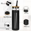 imageTronco 20oz Glass Tumbler with Bamboo Lid and Straw Glass Cup For BobaIced CoffeeSmoothie Spill Proof Glass Water Bottle With Silicone Protective Sleeve Dishwasher SafeBPA FreeBlack