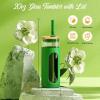 imageTronco 20oz Glass Tumbler with Bamboo Lid and Straw Glass Cup For BobaIced CoffeeSmoothie Spill Proof Glass Water Bottle With Silicone Protective Sleeve Dishwasher SafeBPA FreeBlackishGreen