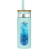 imageTronco 20oz Glass Tumbler with Bamboo Lid and Straw Glass Cup For BobaIced CoffeeSmoothie Spill Proof Glass Water Bottle With Silicone Protective Sleeve Dishwasher SafeBPA FreePureBlue