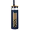 imageTronco 20oz Glass Tumbler with Bamboo Lid and Straw Glass Cup For BobaIced CoffeeSmoothie Spill Proof Glass Water Bottle With Silicone Protective Sleeve Dishwasher SafeBPA FreeDenim Blue