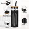 imageTronco 20oz Glass Tumbler with Bamboo Lid and Straw Glass Cup For BobaIced CoffeeSmoothie Spill Proof Glass Water Bottle With Silicone Protective Sleeve Dishwasher SafeBPA FreeBlack