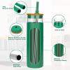 imageTronco 20oz Glass Tumbler with Bamboo Lid and Straw Glass Cup For BobaIced CoffeeSmoothie Spill Proof Glass Water Bottle With Silicone Protective Sleeve Dishwasher SafeBPA FreeBlackishGreen