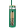 imageTronco 20oz Glass Tumbler with Bamboo Lid and Straw Glass Cup For BobaIced CoffeeSmoothie Spill Proof Glass Water Bottle With Silicone Protective Sleeve Dishwasher SafeBPA FreeBlackishGreen
