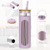 imageTronco 20oz Glass Tumbler with Bamboo Lid and Straw Glass Cup For BobaIced CoffeeSmoothie Spill Proof Glass Water Bottle With Silicone Protective Sleeve Dishwasher SafeBPA FreePurple