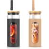 imageTronco 20oz Glass Tumbler with Bamboo Lid and Straw Glass Cup For BobaIced CoffeeSmoothie Spill Proof Glass Water Bottle With Silicone Protective Sleeve Dishwasher SafeBPA FreeBlackAmber